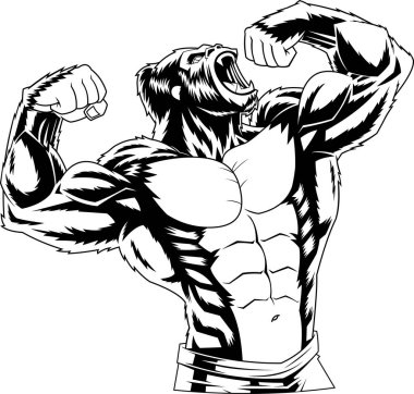 Vector illustration of angry ape screaming and showing muscle isolated over white background 