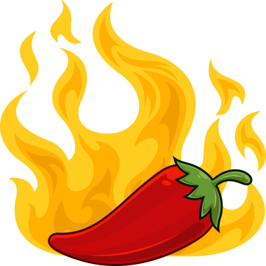 Fresh Red Hot Chili Pepper with Flame çizgi filmi. El Çizimi Resimleri Şeffaf Arkaplanda İzole Edildi