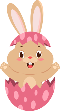 Yumurta kabuğundan çıkan sevimli tavşan tavşan çizgi film karakteri. Çizim Düz Tasarımı Şeffaf Arkaplanda İzole Edildi