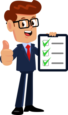 Mutlu İş Adamı Çizgi Film Karakteri Pano Tutuyor ve Başparmağını kaldırıyor. Çizim Düz Tasarımı Şeffaf Arkaplanda İzole Edildi