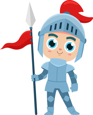 Şirin Sihirli Prens Şövalye Zırhlı Çizgi Film Karakteri. Çizim Düz Tasarımı Şeffaf Arkaplanda İzole Edildi