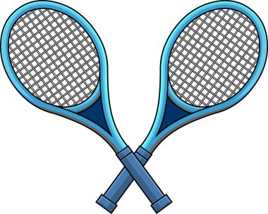  Çapraz Tenis Raketleri Grafik Logo Tasarımı - Vektör El Çizimi Şeffaf Arkaplanda İzole Edildi