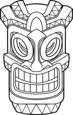 Tiki maskeli vektör ayarlandı, izole bir arkaplanda. Geleneksel ahşap totem tarzı çizimler Hawaii ya da Polinezya kültürünü yansıtıyor.