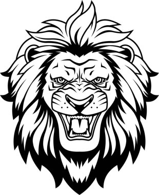 siyah ve beyaz aslan başı logo vektör illüstrasyonu 