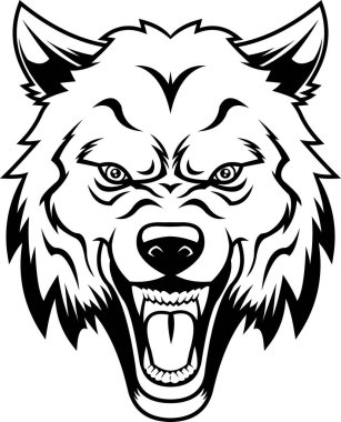 Siyah ve beyaz vektör kızgın maskot kurt kafa maskotu