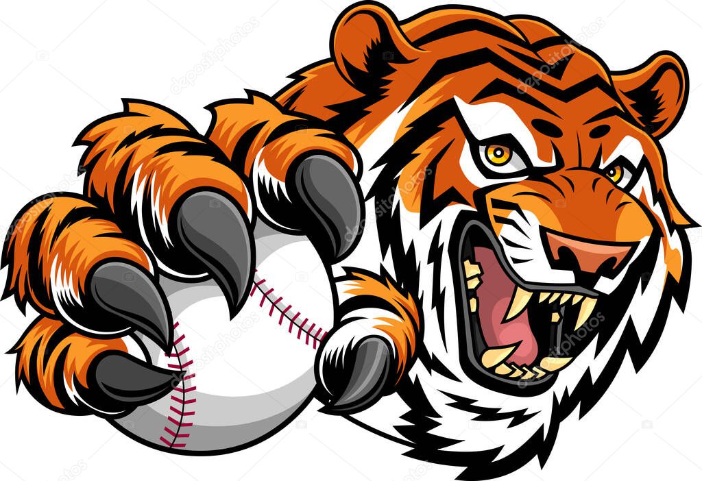 Tiger mascot logo design with baseball ball