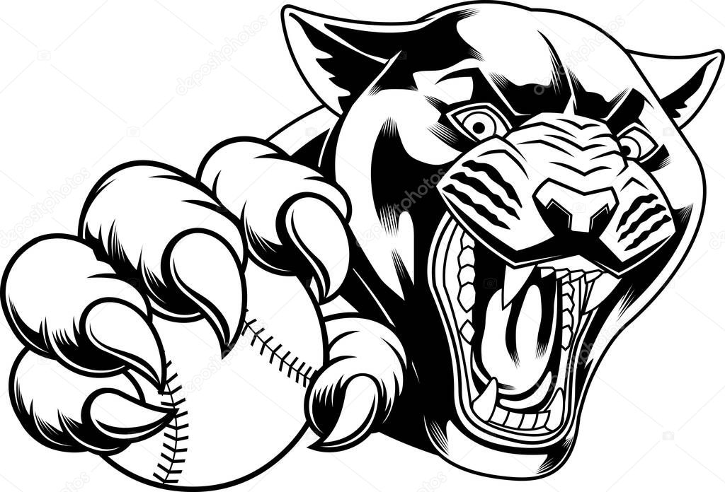Black and white angry panther cat mascot cartoon vector illustration