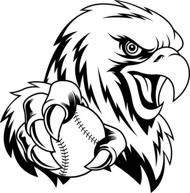 Pençeli Kartal Maskotu Siyah-Beyaz Beyzbol Elleri Şeffaf Arkaplanda İzole Edildi