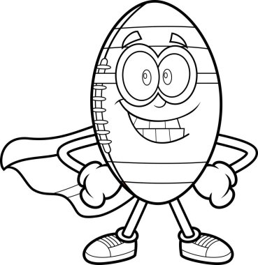 Amerikan Futbolu Süper Kahramanı Maskot Boyama Sayfası - Vektör El Çizimi Şeffaf Arkaplanda İzole Edildi