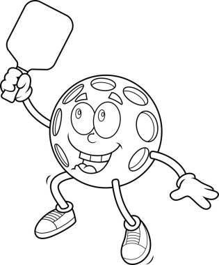 Raket, siyah ve beyaz renkli çizgi film maskotu, beyaz arka planda izole edilmiş el çizimi resimli.