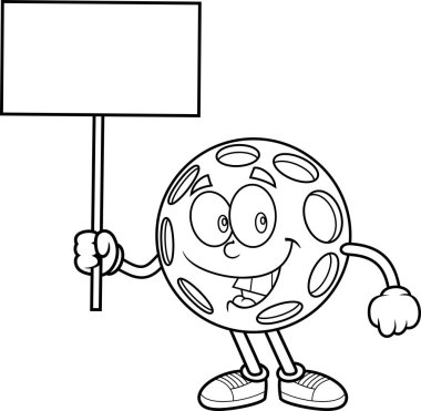 Yankesicilik çizgi film maskotu elinde boş tabela ve gülümseme, el çizimi resim beyaz arka planda izole