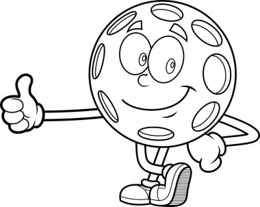 Baş parmağı yukarıda, siyah-beyaz renkli bir maskot, beyaz arka planda el çizimi illüstrasyon