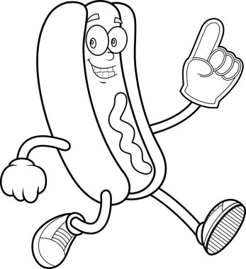 Hot Dog Maskot Karakteri Bir Numaralı Köpük Parmak Vektör El Çizimi ile Şeffaf Arkaplanda İzole Edildi