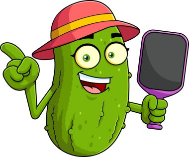 Gülen Kız Pickleball Çizgi Film Karakteri Şapka Giyiyor ve Yüzey Vektörü Eli Çizimi Şeffaf Arkaplanda İzole Edildi