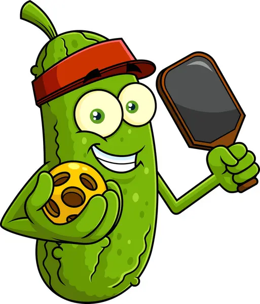 Şirin Turşu Çizgi Filmi Karakteri Pickleball Raket ve Top Vekil El Çizimi Şeffaf Arkaplanda İzole Edildi