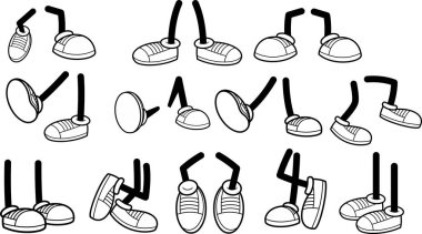 Siyah ve Beyaz Çizgi Film Karakter Bacakları Sneakers Vektör Elleri Toplama Kümesi Şeffaf Arkaplanda Ayrı Tutulmuş