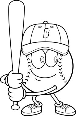 Beyzbol maskot karakteri, Cap 'in yarasayı tuttuğu ve siyah ve beyaz taşıyıcı ele vurmaya hazırlandığı şeffaf arka planda izole edilmiş.