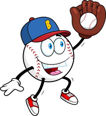 Beyzbol maskot karakteri yarasa ve eldiven tutan top taşıyıcı elle çalışıyor şeffaf arka planda izole edilmiş çizim