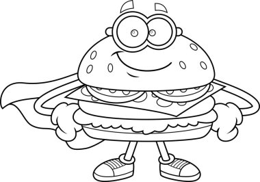 Maskeli ve Pelerinli Süper Kahraman Çizim Karakteri Siyah ve Beyaz Vektör El Çizimi Şeffaf Arkaplanda İzole Edildi