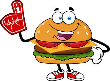 Gülümseyen Burger Çizgi Film Karakteri Köpük Parmak Vektör El Çizimi Şeffaf Arkaplanda İzole Edildi