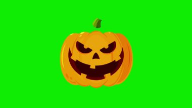 Şeytani Cadılar Bayramı Balkabağı Gülüşü ve Yeşil Arkaplanda Görünüşü 4K Animasyon Görüntü Grafikleri Arkaplansız