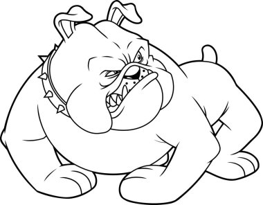 Öfkeli Gri Buldog Çizgi Film Karakteri Vektör El 'le Savaşmaya Hazır Siyah ve Beyaz Görüntü Şeffaf Arkaplanda İzole Edildi