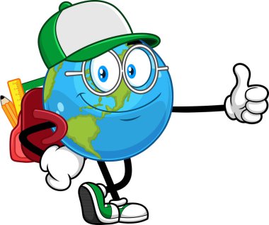 Okul Dünyası Çizgi Filmi Karakteri Başparmaklarını Veriyor. Vektör Resimli Düz Tasarım Şeffaf Arkaplanda İzole Edildi