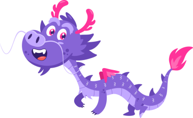 Şirin Çin Ejderhası Çizgi Filmi Karakteri. Raster Resimli Düz Tasarım Şeffaf Arkaplanda İzole Edildi