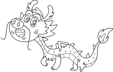 Özetlenmiş şirin Çin Ejderhası Çizgi Karakteri. Vektör El Çizimi Görünümü Şeffaf Arkaplanda İzole Edildi