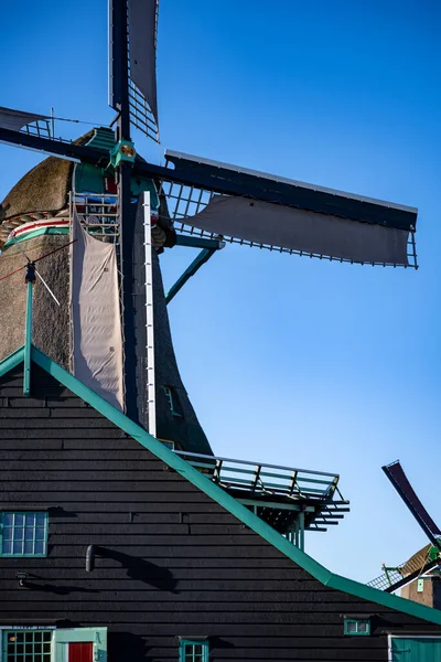 Moulins Vent Zaanse Schans Les Célèbres Canaux Néerlandais Près Amsterdam — Photo