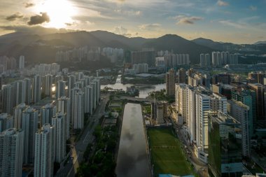Hong Kong 'da Shing Mun nehri, Shatin' de hava panarama manzarası