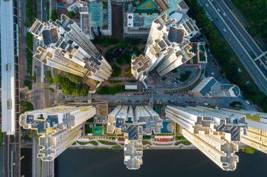 Hong Kong 'da Shing Mun nehri, Shatin' de hava panarama manzarası