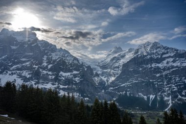 Baharda Wetterhorn ve Mattenberg, Grindelwald, Berner Oberland, Bern Kantonu, İsviçre