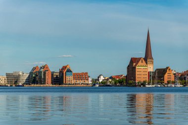 View over the river Warnow to the city of Rostock, Germany.