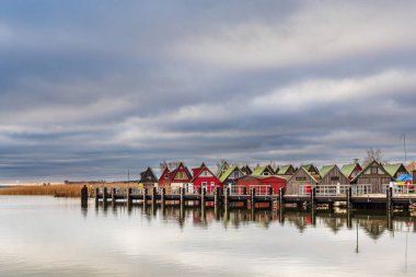 Boathouses in the port of Althagen, Germany.