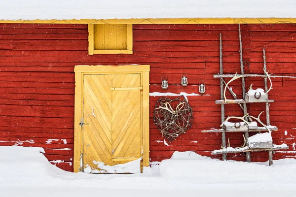 Detail Red Wooden House Snow Wintertime Kuusamo Finland — Stock Photo, Image