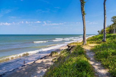 Rosenort yakınlarındaki Baltık Denizi kıyısındaki sahil. Doğa koruma alanı Rostocker Heide, Almanya..