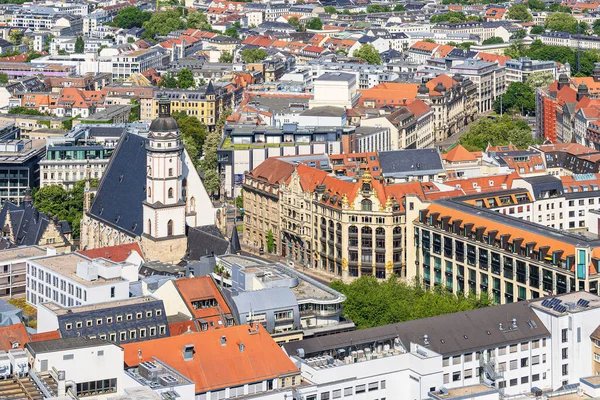 Blick Über Die Stadt Leipzig Mit Der Thomaskirche — Stockfoto
