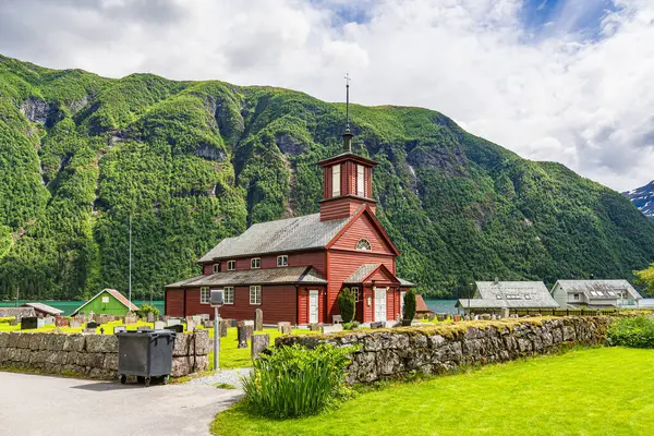 stock image Church and cemetery in Fjaerland in Norway.