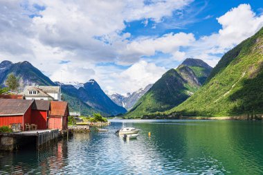 View over the Fjaerlandfsjord with mountains in Norway. clipart