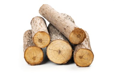 Several cut willow logs isolated over white background clipart