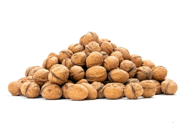 Heap Unpeeled Nuts White Background — Stock Photo, Image