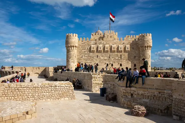 Αλεξάνδρεια Αίγυπτος Ιαν 2021 Ακρόπολη Της Qaitbay Φρούριο Της Qaitbay Royalty Free Φωτογραφίες Αρχείου