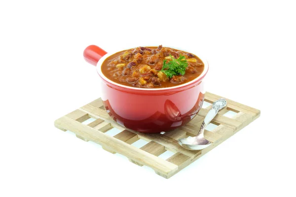 Bowl Vegetarian Chili Photographed White Background Stock Picture