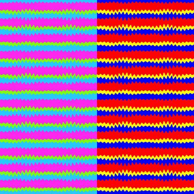 İki kusursuz parlak renkli düzensiz akıcı, tekstil, kumaş, ambalaj kağıdı, duvar kağıdı, moda, arka plan için kullanışlı zikzak desenleri. Orijinal dizayn, vektör 10