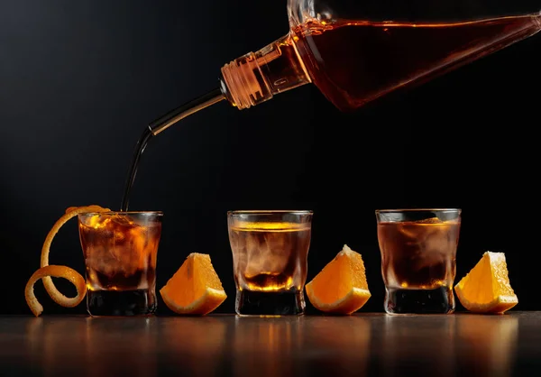 Old Fashioned Cocktail Ice Orange Whiskey Poured Glasses Ice — Stock Photo, Image