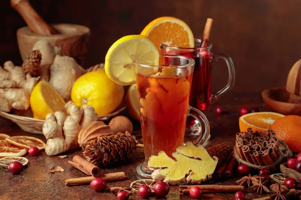 Bevande Calde Natale Con Spezie Frutta — Foto Stock