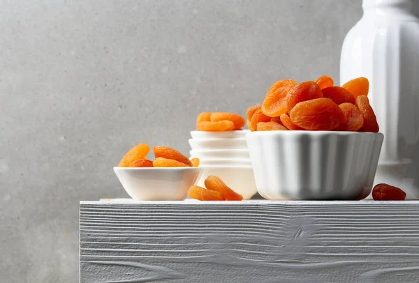 Dried Apricots White Wooden Table Copy Space — Stock Photo, Image