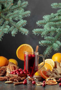 Baharat, zencefil, kızılcık ve narenciye ile sıcak Noel içeceği..