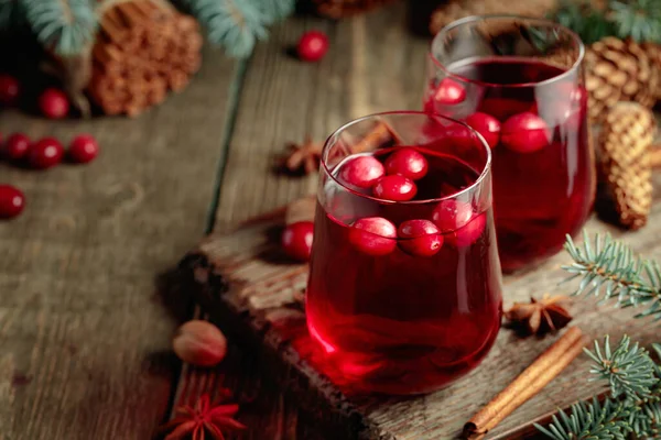 Christmas Drink Spices Cranberries Old Wooden Table — Stock Photo, Image